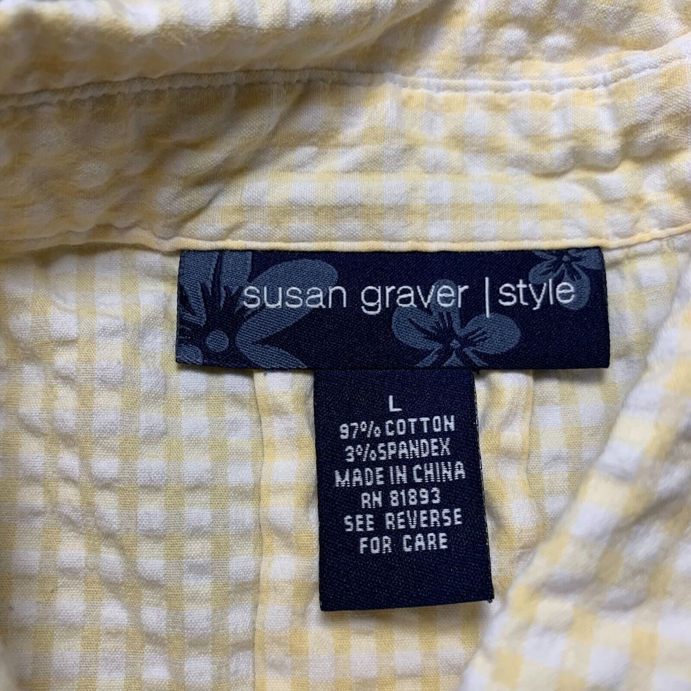 SUSAN GRAVER Shirt Womens Large Button Up Blouse Top Long Sleeve Yellow - Picture 3 of 7